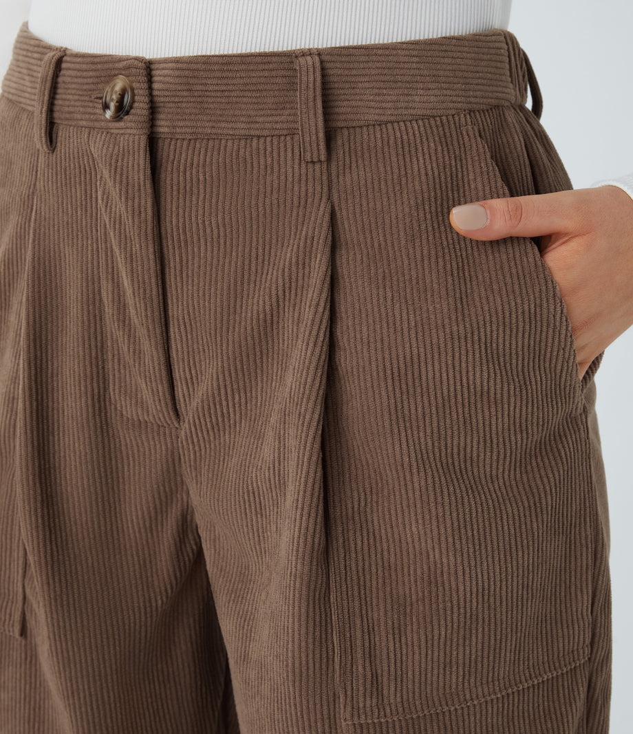 Mid Rise Zipper Pockets Corduroy Casual Joggers - Acorn
