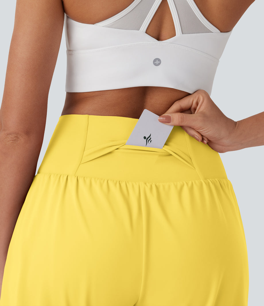 SoftlyZero™ Airy Super High Waisted 2-in-1 Cool Touch Yoga Shorts 7" with Pockets - Goldfinch