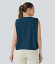 Round Neck Ruched Cool Touch Yoga Tank Top-UPF50+ - Majolica Blue