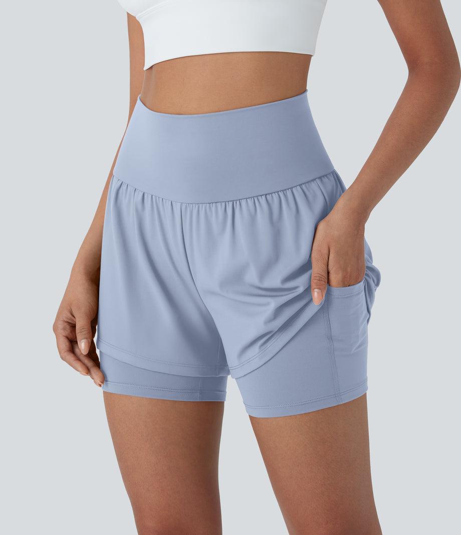 SoftlyZero™ Airy Super High Waisted 2-in-1 Cool Touch Yoga Shorts 5'' with Pockets - Skyway