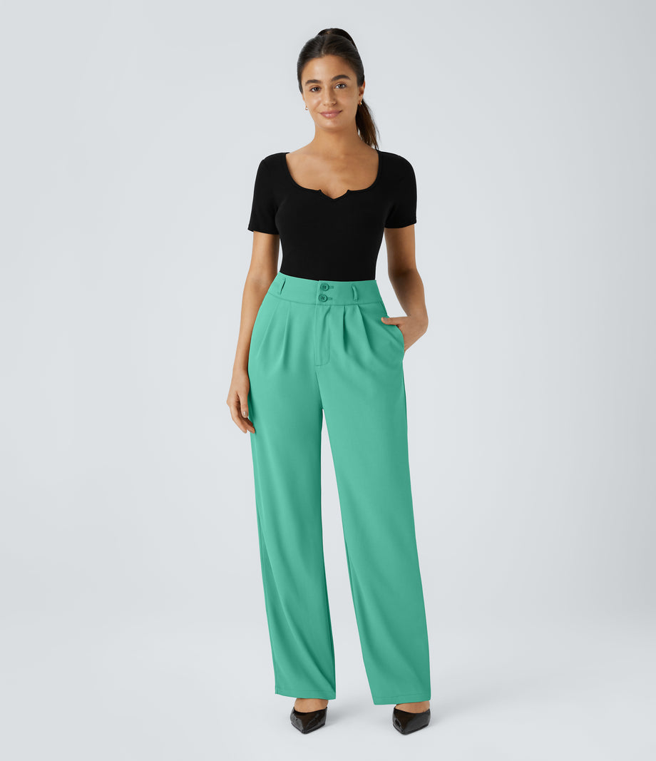 Halara Flex™ High Waisted Zipper Pocket Shirred Straight Leg Work Pants - Spearmint