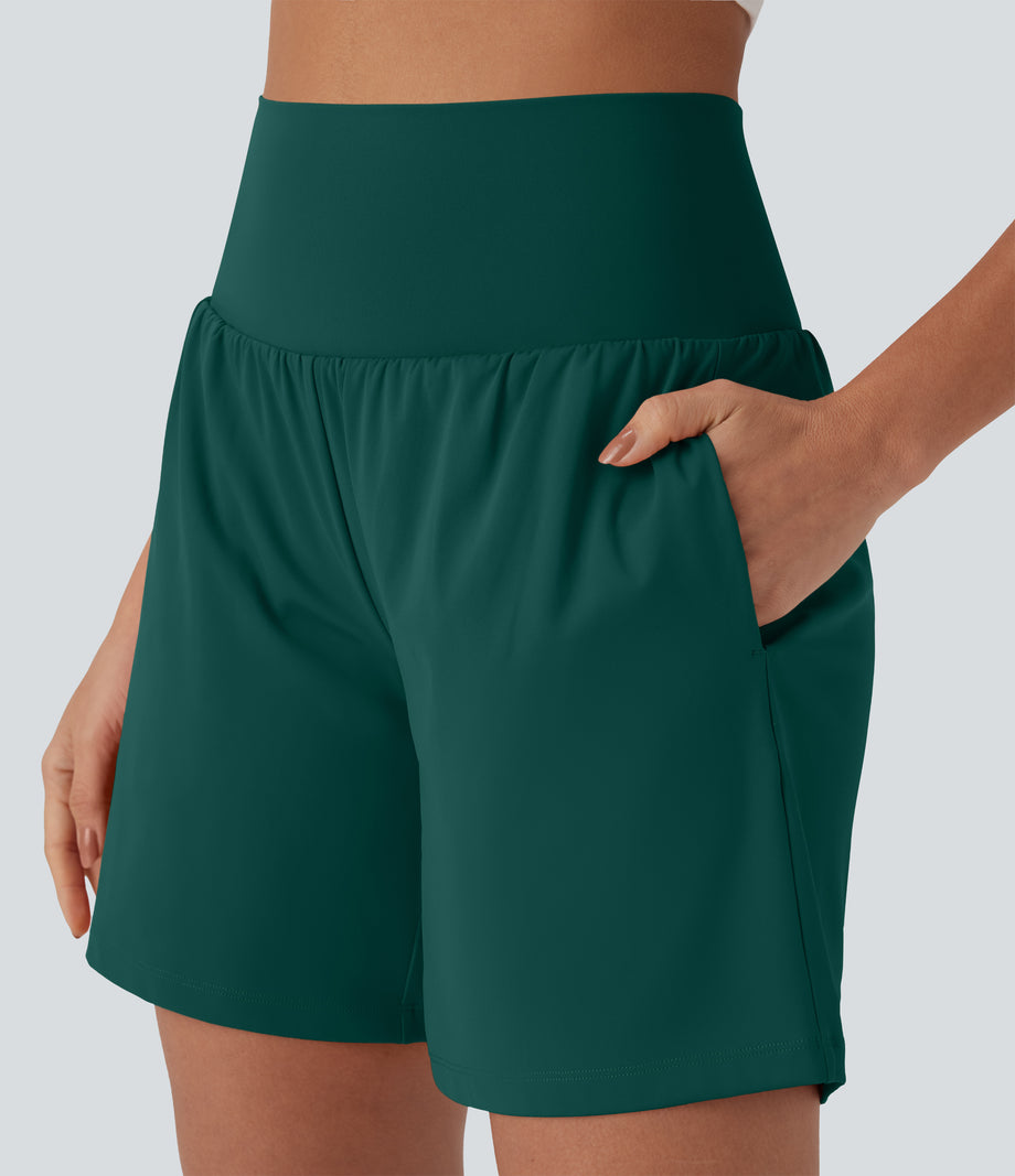 SoftlyZero™ Airy Super High Waisted 2-in-1 Cool Touch Yoga Shorts 7" with Pockets - Forest Biome
