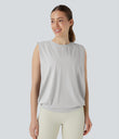 Round Neck Ruched Cool Touch Yoga Tank Top-UPF50+ - Nimbus Cloud