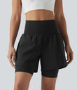 SoftlyZero™ Airy Super High Waisted 2-in-1 Cool Touch Yoga Shorts 7'' with Pockets - Black