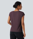 V Neck Short Sleeve Casual T-Shirt - Maroon Banner