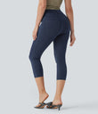 Halara Flex™ High Waisted Pocket Denim Capri Casual Leggings - Washed Denim Navy Blue
