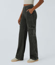 Halara Flex™ Mid Rise Pockets Straight Leg Casual Cargo Jeans - Hemp Rope Black Denim