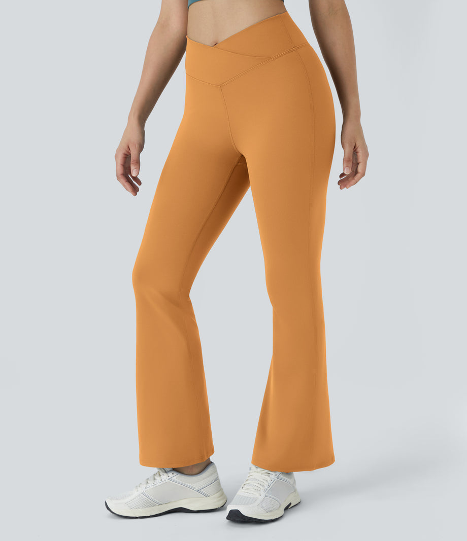DayStretch High Waisted Crossover Flare Yoga Leggings - Buckskin