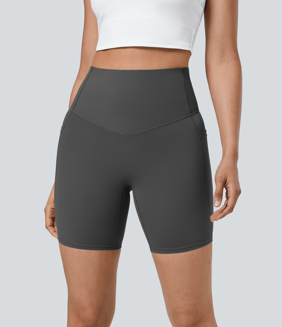 Halara UltraSculpt™ High Waisted Tummy Control Pocket Shaping Training Biker Shorts 7'' - Volcanic Ash