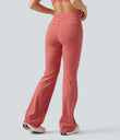 High Waisted Drawstring Stripe Flare Yoga Pants with Pockets - Sunset Coral