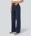 DayStretch High Waisted Pockets Straight Leg Casual Pants - Midnight Blue