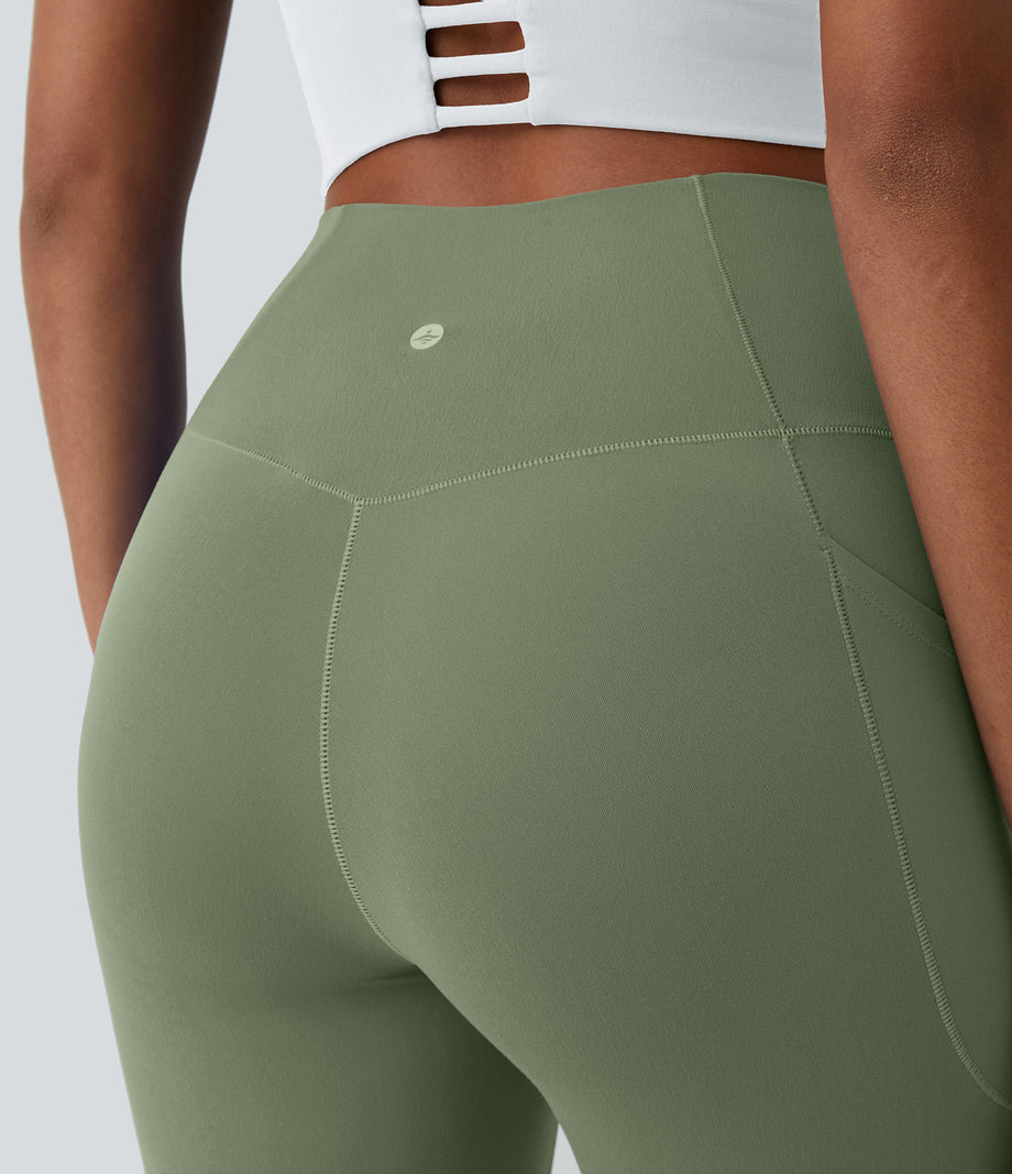 SoftlyZero™ Crossover Pocket Plain Leggings-UPF50+ - Asparagus