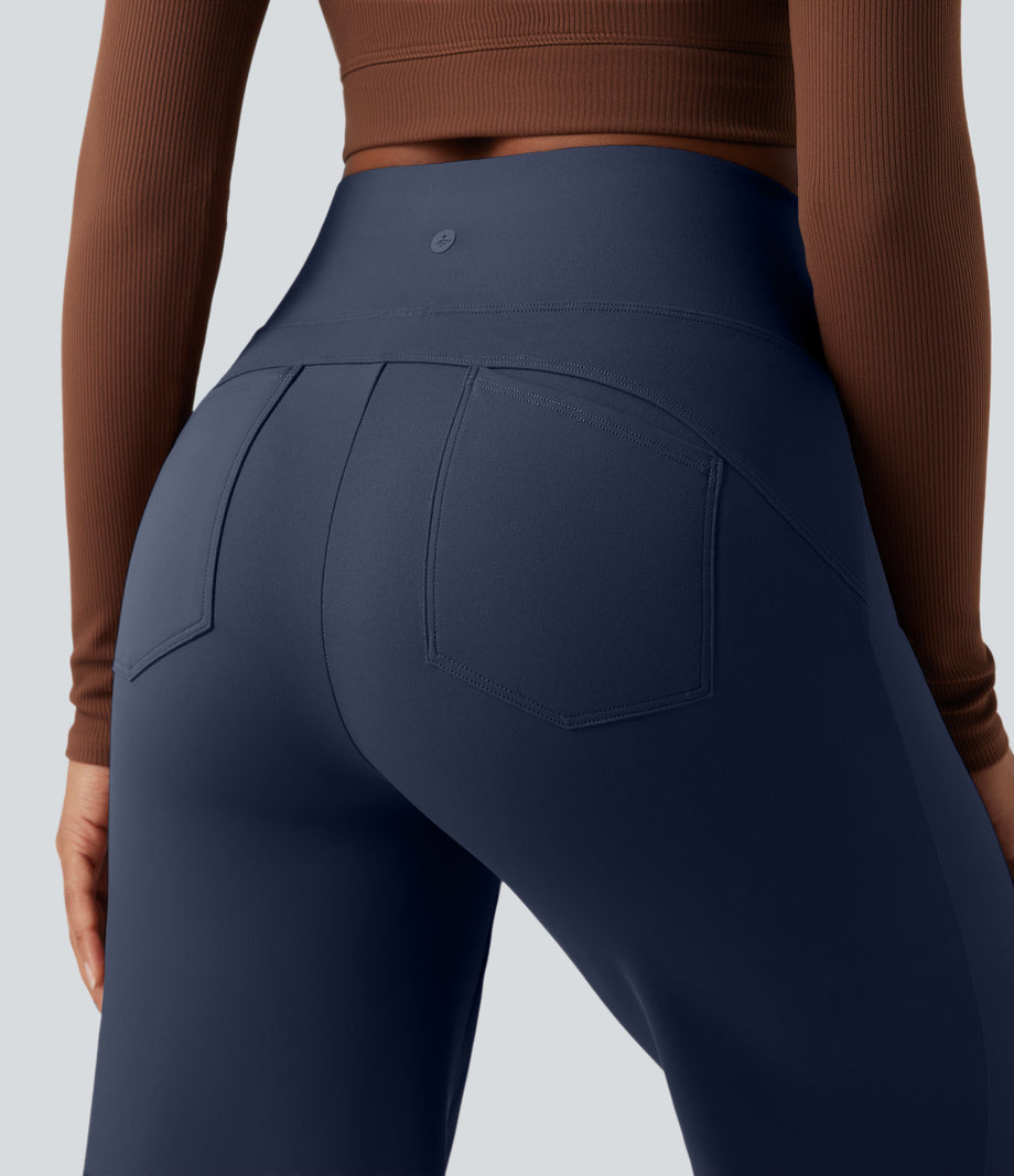 DayStretch High Waisted Tummy Control Wide Leg Baggy Yoga Pants with Pockets - Midnight Blue