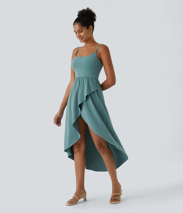 Breezeful™ High Low 2-Piece Pocket Flowy Midi Quick Dry Casual Dress - Stone Blue