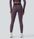 Halara Ultrasculpt™ Heat High Waisted Tummy Control Crossover Back Fleece Running Leggings with Pockets - Night's Purple
