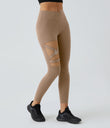 DayStretch High Waisted Crossover Contrast Mesh Decorative Buckle Yoga Leggings - Burro