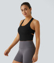 SoftlyZero™ Plush U Neck Racerback Cut Out Cropped Yoga Tank Top - Black