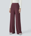 Halara Flex™ High Waisted Body Sculpt Waist-Slimming Pocket Wide Leg Micro Waffle Work Pants - Evening Red