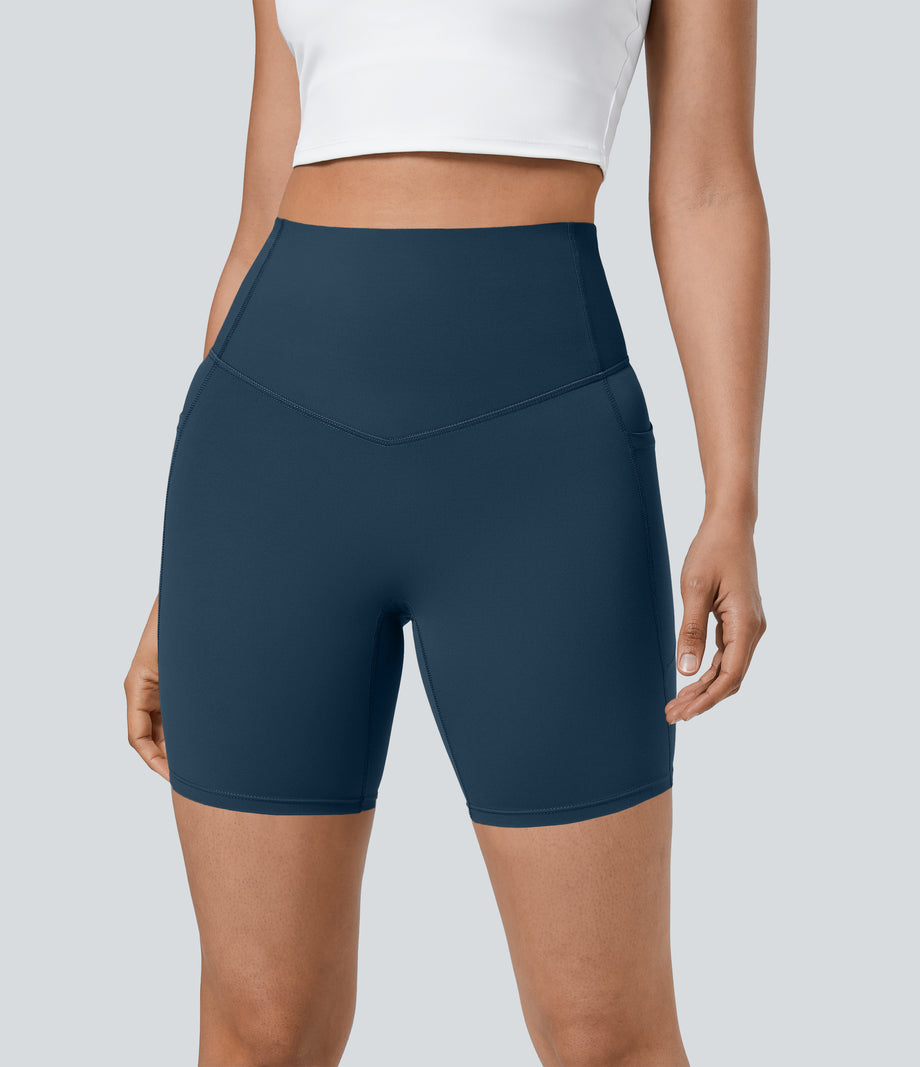 Halara UltraSculpt™ High Waisted Tummy Control Pocket Shaping Training Biker Shorts 7'' - Majolica Blue