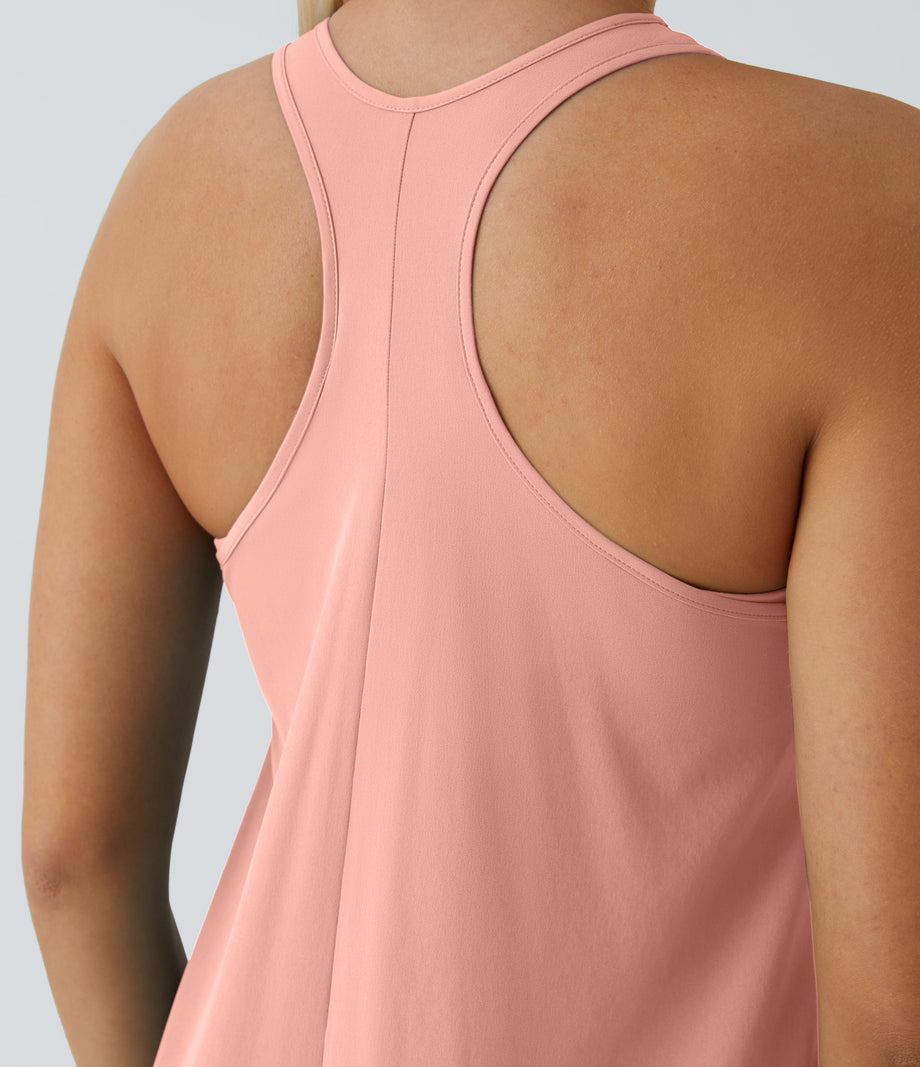 Breezeful™ Backless Racerback Side Pocket High Low Flowy Midi Quick Dry Casual Dress - Blossom