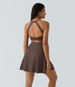 SoftlyZero™ Airy Backless Twisted Flare Low Support Dance Active Dress-Longer Length-Easy Peezy Edition A-D Cups - Chocolate Martini