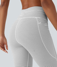 High Waisted Drawstring Striped Yoga Leggings with Pockets - Zebra Ripple