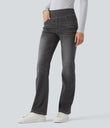 Halara Flex™ High Waisted Pockets Washed Casual Bootcut Jeans - Charcoal Black Denim