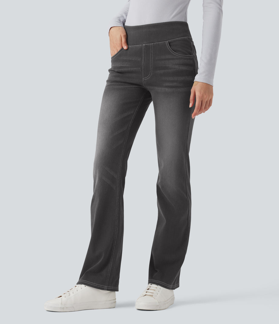 Halara Flex™ High Waisted Pockets Washed Casual Bootcut Jeans - Charcoal Black Denim