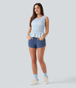 Halara Flex™ High Waisted Tummy Control Curved Hem Skinny Denim Casual Shorts with Pockets -  Blue Jasper Denim