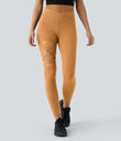DayStretch High Waisted Crossover Contrast Mesh Decorative Buckle Yoga Leggings - Buckskin