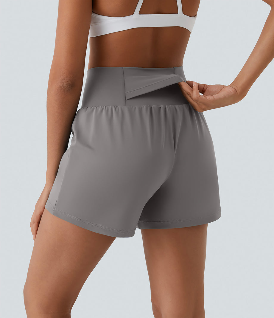 SoftlyZero™ Airy Super High Waisted 2-in-1  Cool Touch Yoga Shorts 5'' with Pockets-Longer Length - Steeple Gray
