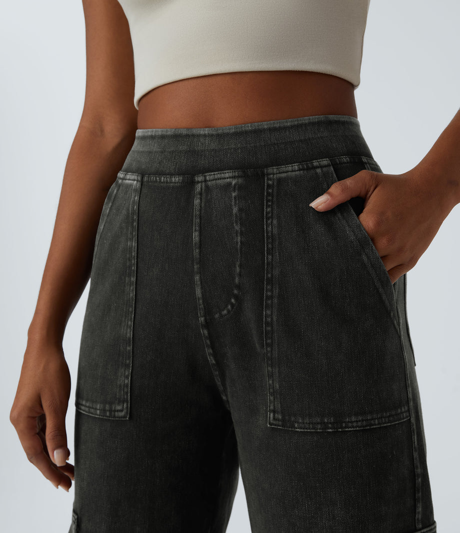 Halara Flex™ Mid Rise Pockets Straight Leg Casual Cargo Jeans - Hemp Rope Black Denim