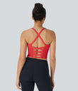 Crisscross Backless Built-in Bra Cropped Running Tank Top A-D Cups - Bittersweet