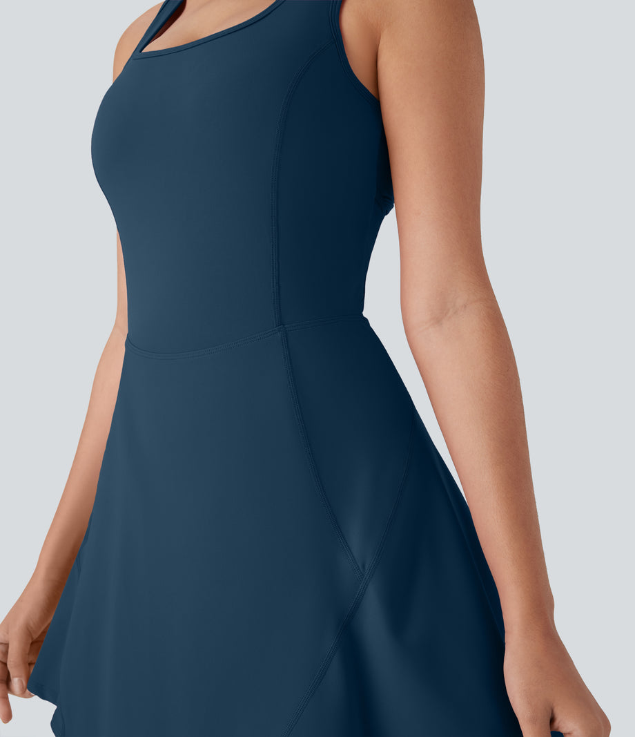 SoftlyZero™ Airy U Neck 2-in-1 Pocket Mini Cool Touch Dance Active Dress - Majolica Blue