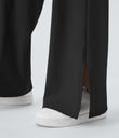 DayStretch Crossover Pocket Hem Wide Leg Yoga Pants-Smile - Black
