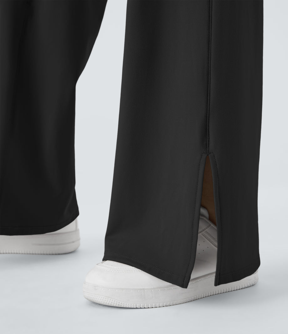 DayStretch Crossover Pocket Hem Wide Leg Yoga Pants-Smile - Black