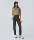 Halara Flex™ High Waisted Pockets Straight Leg Washed Casual Jeans - Deep Ink Black Denim
