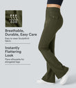 High Waisted Side Flap Pocket Flare Casual Cargo Pants - Forest Night