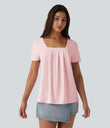 Square Neck Short Sleeve Casual Top - Primrose Pink