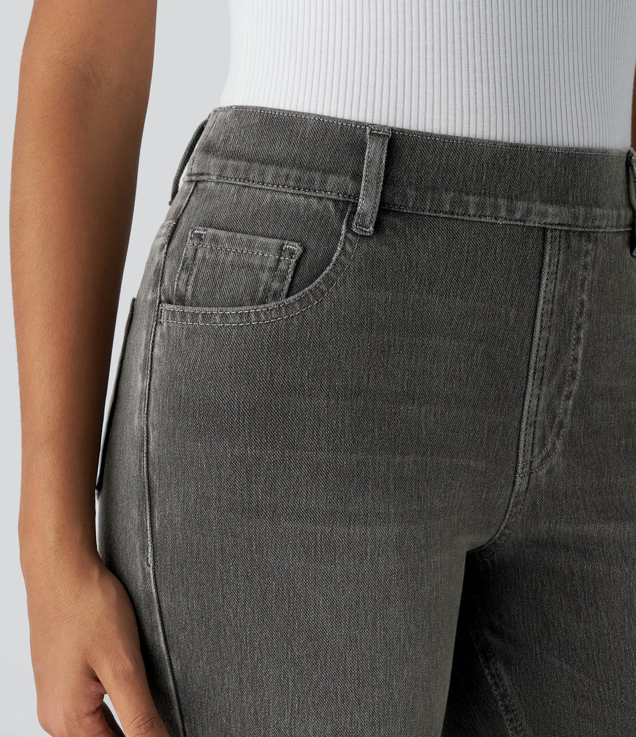 Halara Flex™ High Waisted Pockets Straight Leg Washed Casual Jeans - Dirty Black Denim