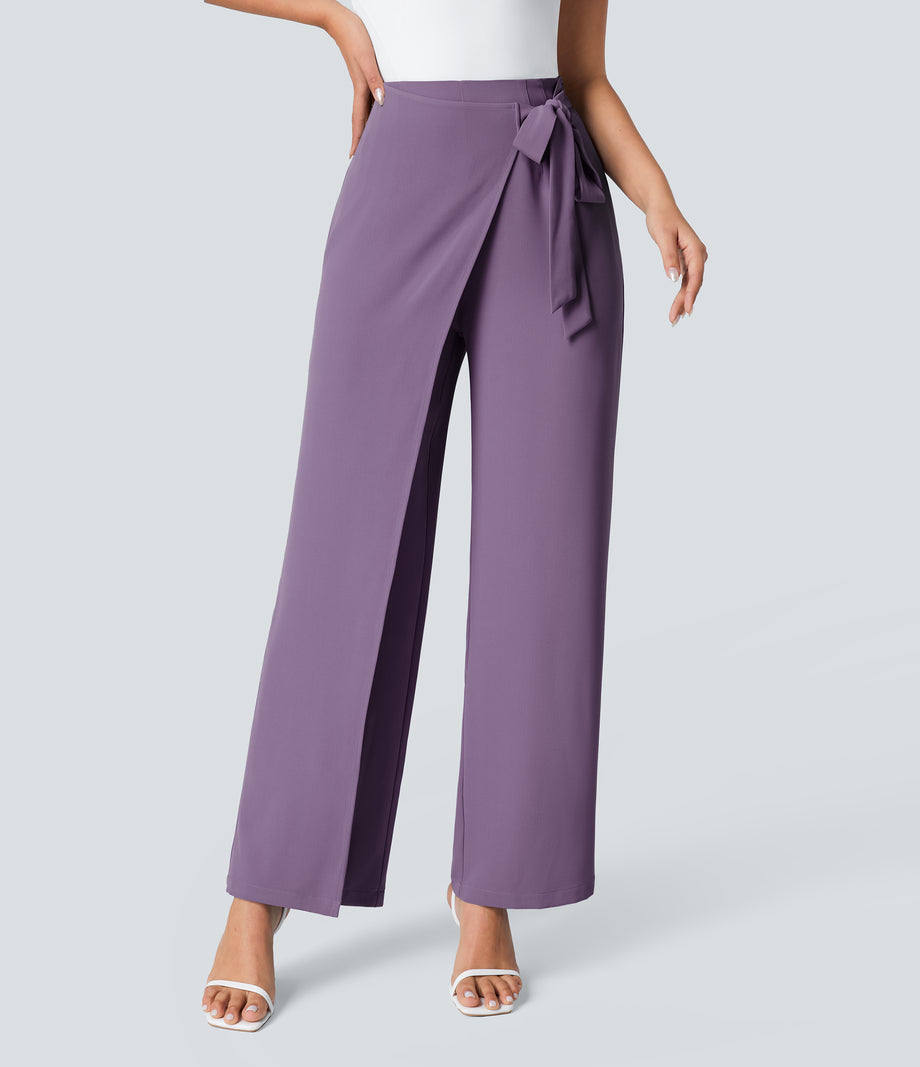 Halara Flex™ High Waisted Tie Side Wide Leg Work Pants - Sandalwood Violet