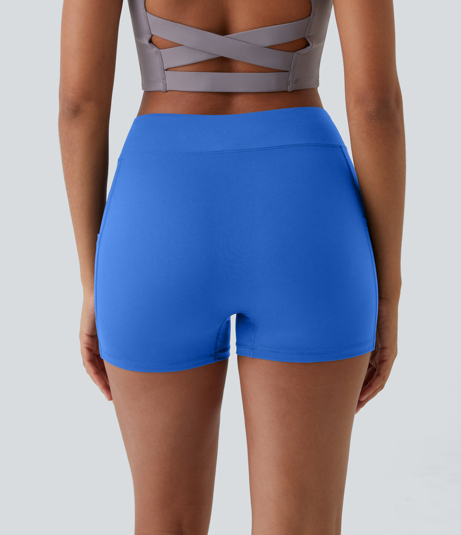 SoftlyZero™ Airy High Waisted Pocket Plain Cool Touch Yoga Shorts 3.5"-UPF50+ - Elegant Blue
