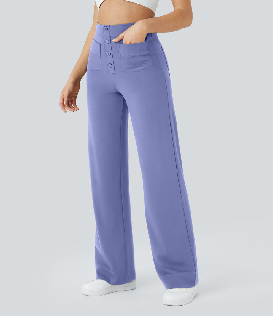DayStretch High Waisted Pockets Straight Leg Casual Pants - Jacaranda