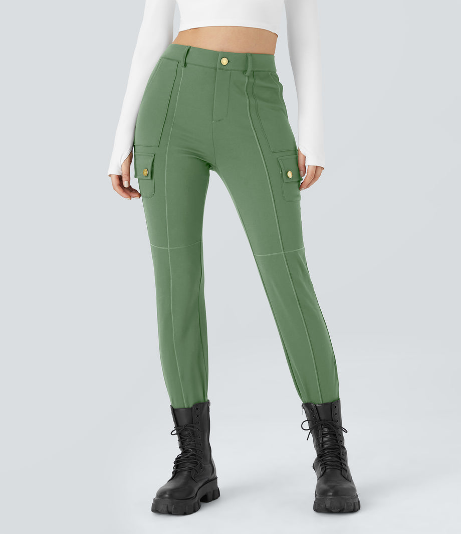 DayStretch High Waisted Zipper Pockets Solid Skinny Cargo Pants - Kashmir