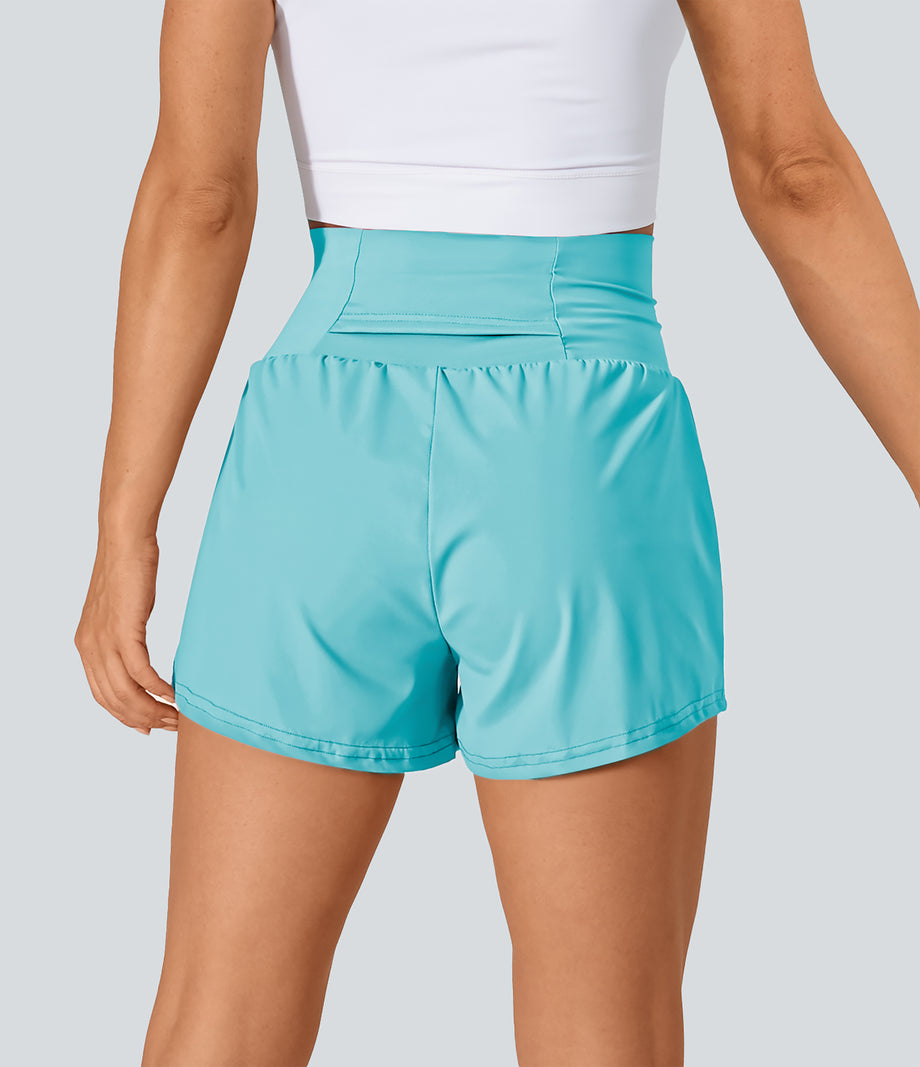 SoftlyZero™ Airy Super High Waisted 2-in-1 Cool Touch Yoga Shorts with Pockets - Loka Blue