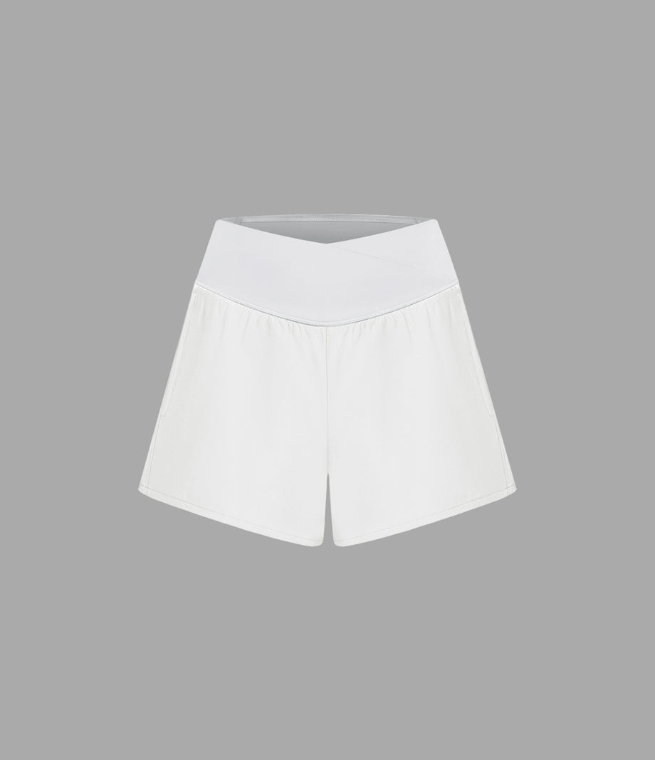 Breezeful™ High Waisted Crossover Pocket 2-in-1 Quick Dry Yoga Shorts 4" - White