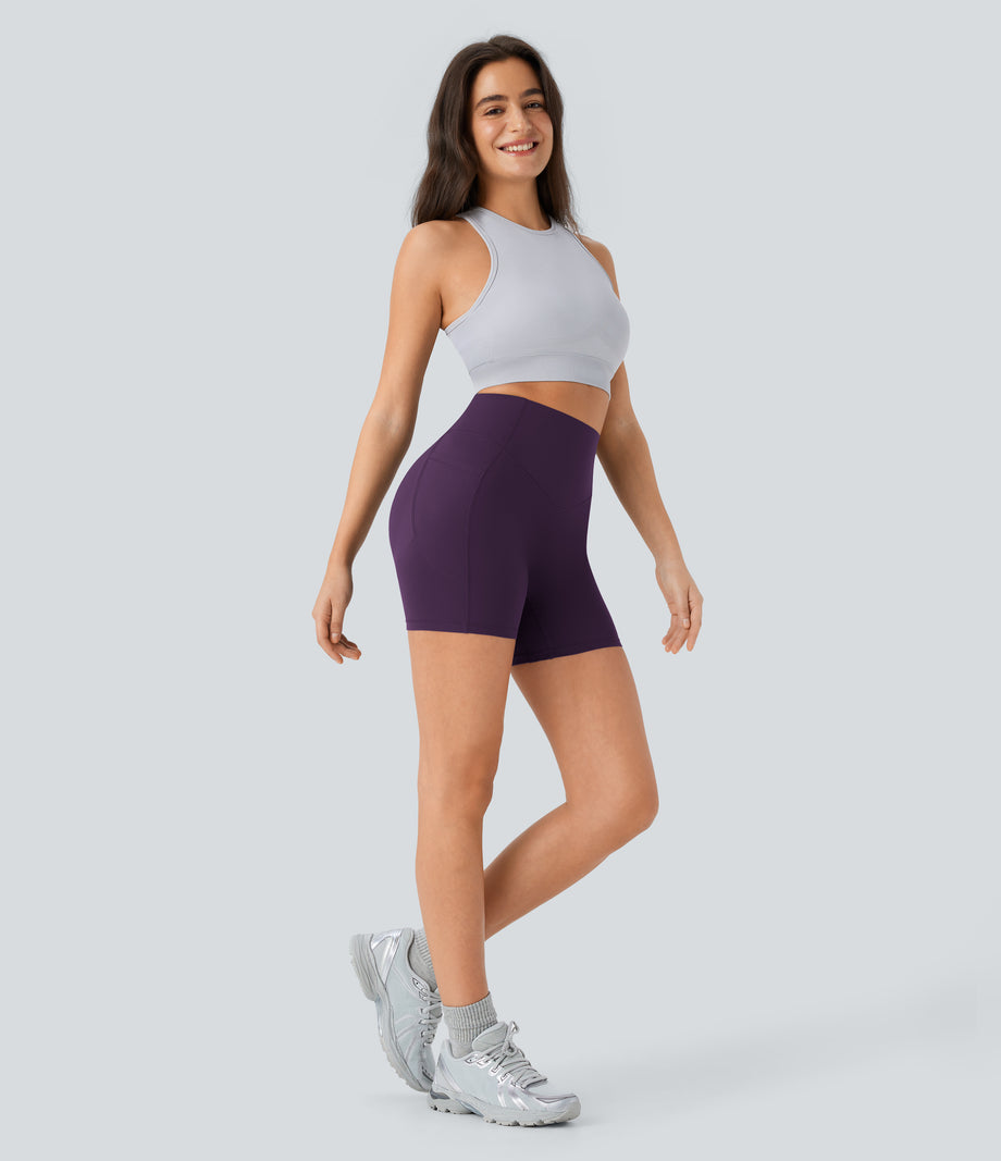 Halara UltraSculpt™ High Waisted Scrunch Butt Lifting Tummy Control Pocket Shaping Workout Biker Shorts 5'' - Blackberry Cordial