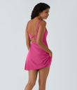 SoftlyZero™ Plush Double Straps 2-Piece Pocket Slip Dance Active Dress A-D Cups - Fuchsia Purple