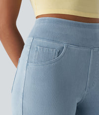 Halara Flex™ High Waisted Pockets Wide Leg Loose Work Jeans - Denim Cyan Blue