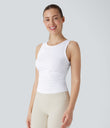 Round Neck Racerback Ruched Yoga Tank Top - Frost White